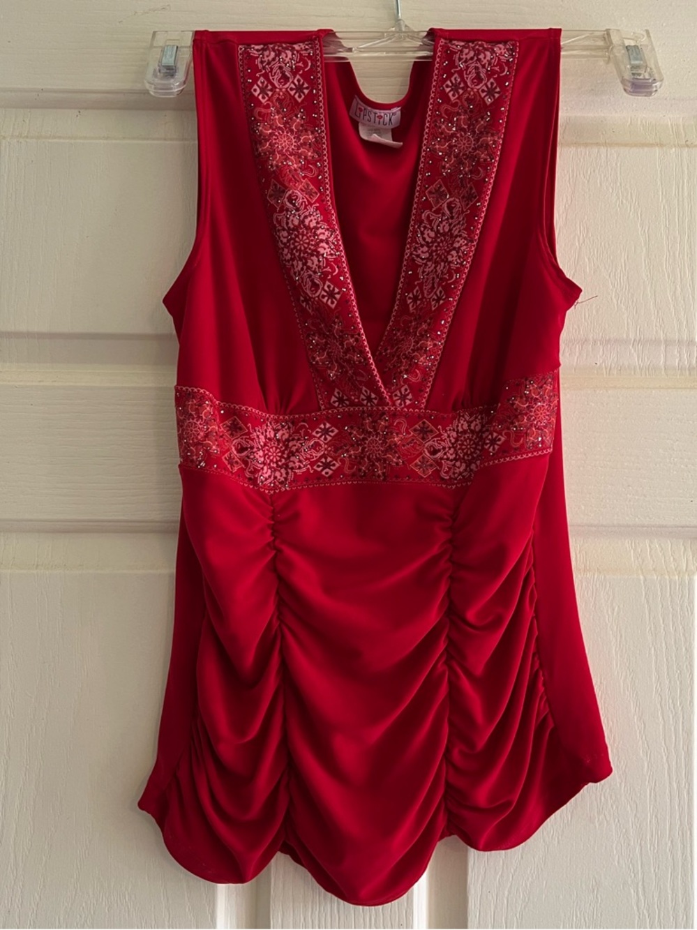 Lipstick Boutique Red Sleeveless V-Neck Tank with Bandana Trim